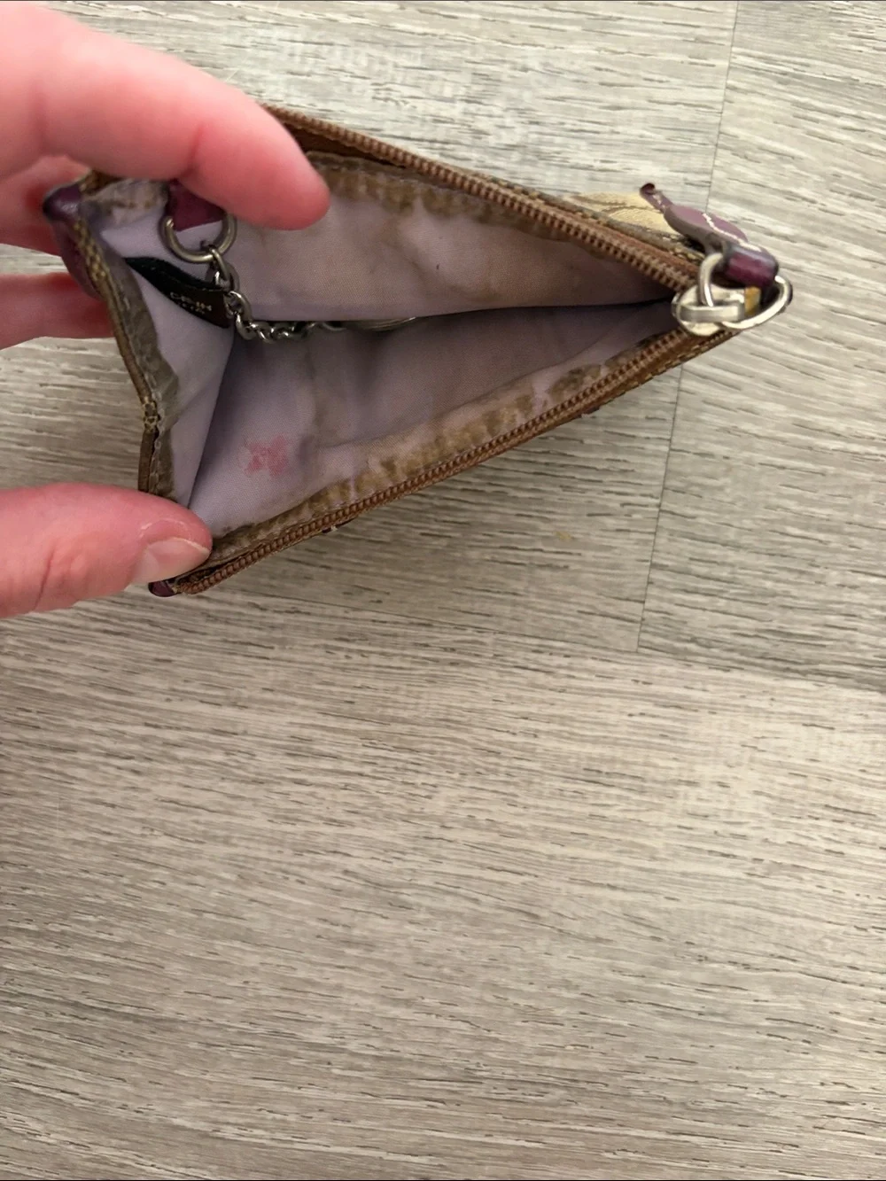 Coach Brown Signature Canvas with Purple Leather Zip Card Case